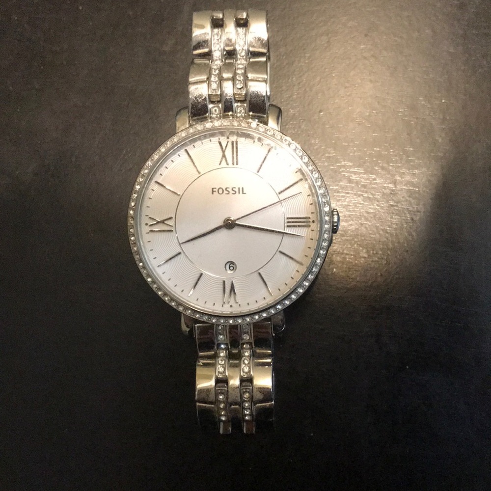 Silver Fossil Watch